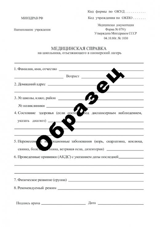 Справка в пионерский лагерь в Саратове